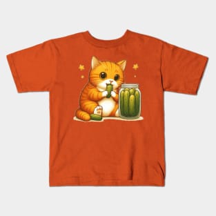 Cat Eating Pickles Kids T-Shirt